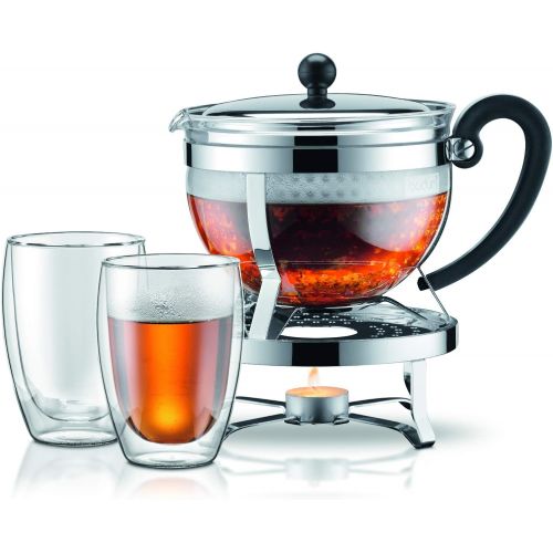  Bodum CHAMBORD SET: Teebereiter mit Plastikfilter, 1.3 l, mit Rechaud