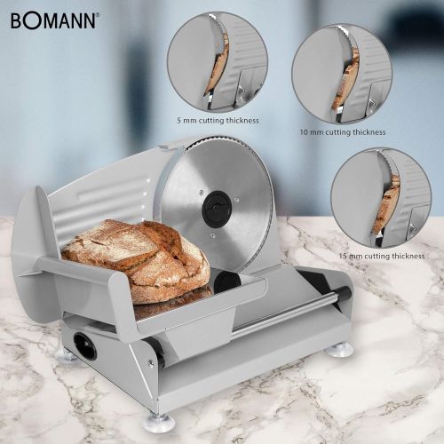  Besuchen Sie den Bomann-Store Bomann MA 451 CB, Vollmetall-Allesschneider, Grosses rostfreies Edelstahlmesser (Ø 190 mm), 150 Watt, Universalwellenschliff, Alu-Druckguss Motorgehause, Stufenlos einstellbare Schn