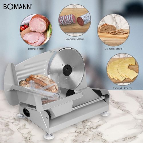  Besuchen Sie den Bomann-Store Bomann MA 451 CB, Vollmetall-Allesschneider, Grosses rostfreies Edelstahlmesser (Ø 190 mm), 150 Watt, Universalwellenschliff, Alu-Druckguss Motorgehause, Stufenlos einstellbare Schn