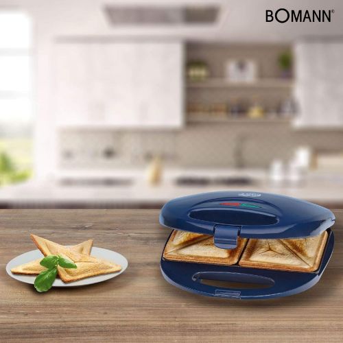  Besuchen Sie den Bomann-Store Sandwich-Toaster 750 Watt 2-Scheiben-Sandwichmaker Antihaft-Beschichtung (UEberhitzungsschutz, Backampel, Kontrollleuchte, Blau)