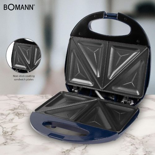  Besuchen Sie den Bomann-Store Sandwich-Toaster 750 Watt 2-Scheiben-Sandwichmaker Antihaft-Beschichtung (UEberhitzungsschutz, Backampel, Kontrollleuchte, Blau)