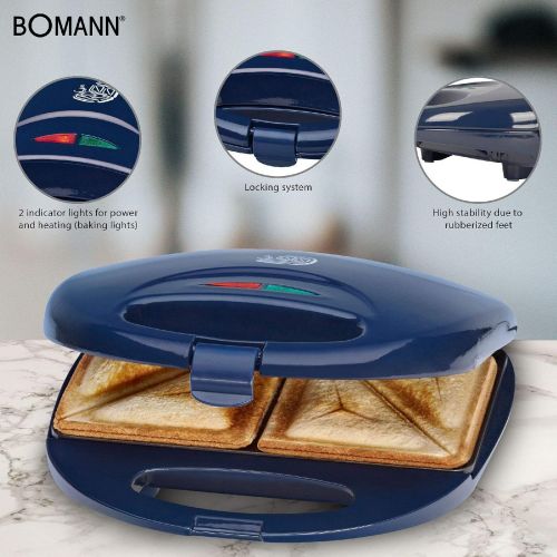  Besuchen Sie den Bomann-Store Sandwich-Toaster 750 Watt 2-Scheiben-Sandwichmaker Antihaft-Beschichtung (UEberhitzungsschutz, Backampel, Kontrollleuchte, Blau)