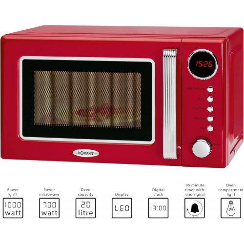  Besuchen Sie den Bomann-Store Bomann MWG 2270 CB 2in1 Mikrowelle Retro-Design, 700 W Mikrowellenleistung, 1000 W Grillleistung, 20 L Garraum, Timerfunktion, Kindersicherung