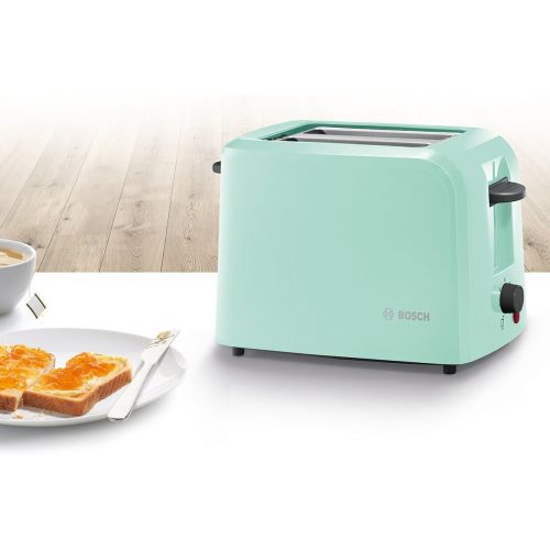  Besuchen Sie den Bosch Hausgerate-Store Bosch TAT3A012 CompactClass Kompakt-Toaster, Auftaufunktion, versenkbarer Broetchenaufsatz,Abschaltautomatik, 980 W, tuerkis