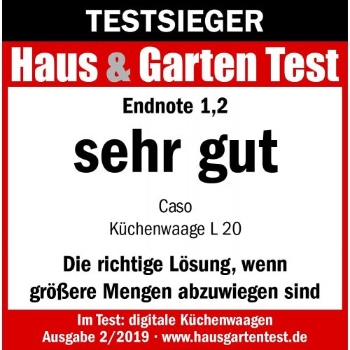  Besuchen Sie den Caso-Store CASO L20 Design Kuechenwaage, digitale Kuechenwaage, grosse wertige Glas Wiegeflache fuer besonders schwere Gefasse geeignet: Wiegeskala bis 20 kg, weiss