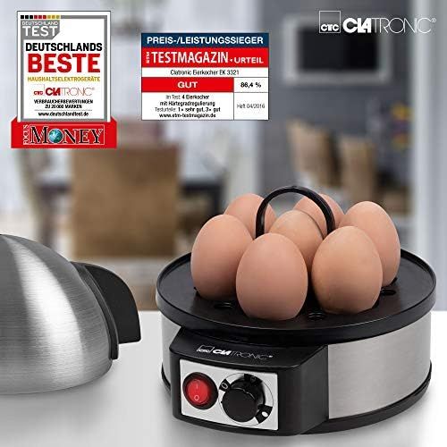  Besuchen Sie den Clatronic-Store Clatronic EK 3321 Eierkocher mit Hartegradeinstellung (7 Eier), akustisches Endsignal, Messbecher mit Eipicker, 400 Watt, Inox