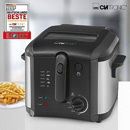  Besuchen Sie den Clatronic-Store Clatronic FR 3649 Fritteuse, 1600 W, 2.5 L OEl/Fett Fuellmenge, Stufenlos regelbarer Thermostat 130°C - 190°C, Edelstahlapplikation, schwarz