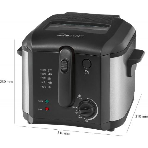  Besuchen Sie den Clatronic-Store Clatronic FR 3649 Fritteuse, 1600 W, 2.5 L OEl/Fett Fuellmenge, Stufenlos regelbarer Thermostat 130°C - 190°C, Edelstahlapplikation, schwarz