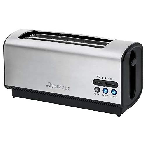  Besuchen Sie den Clatronic-Store Clatronic TA 3687 4 Scheiben-Langschlitztoaster, Zentrierungsfunktion, Edelstahlgehause, Schwarz/Edelstahl