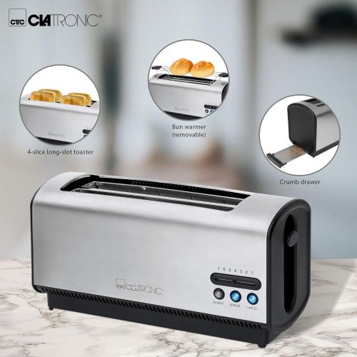  Besuchen Sie den Clatronic-Store Clatronic TA 3687 4 Scheiben-Langschlitztoaster, Zentrierungsfunktion, Edelstahlgehause, Schwarz/Edelstahl