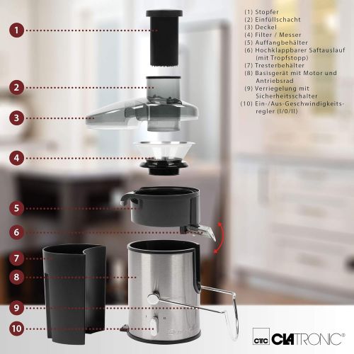  Besuchen Sie den Clatronic-Store Clatronic AE 3666 Automatik-Entsafter, Edelstahl-Gehause, Grosse Einfuelloeffnung, 2 Geschwindigkeitsstufen