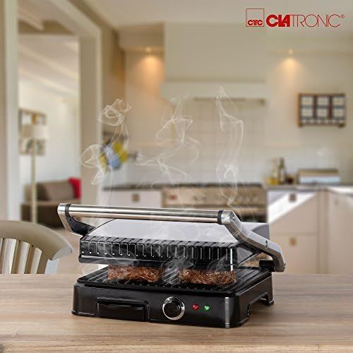  Besuchen Sie den Clatronic-Store Clatronic KG 3487 Kontaktgrill fuer beidseitiges, fettfreies Grillen, antihaftbeschichtete Grillplatten, Edelstahlgehause