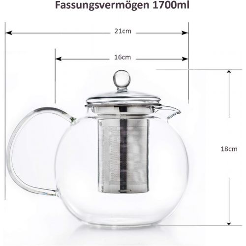  Besuchen Sie den Creano-Store Creano Glas-Teekanne 1,7l 3-teiliger Teebereiter mit integriertem Edelstahl-Sieb und Glas-Deckel, ideal zur Zubereitung von losen Tees, tropffrei, All-in-one