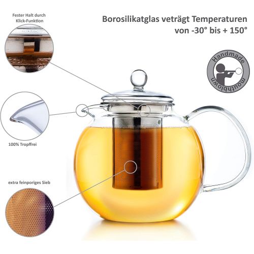  Besuchen Sie den Creano-Store Creano Glas-Teekanne 1,7l 3-teiliger Teebereiter mit integriertem Edelstahl-Sieb und Glas-Deckel, ideal zur Zubereitung von losen Tees, tropffrei, All-in-one