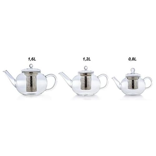  Creano Glas-Teekanne 800ml 3-teiliger Teebereiter mit integriertem Edelstahl-Sieb und Glas-Deckel, ideal zur Zubereitung von losen Tees, tropffrei, All-in-one