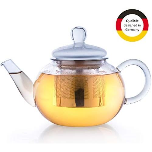  Creano Glas-Teekanne 800ml 3-teiliger Teebereiter mit integriertem Edelstahl-Sieb und Glas-Deckel, ideal zur Zubereitung von losen Tees, tropffrei, All-in-one