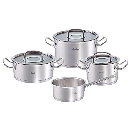  Fissler original-profi collection / Edelstahl-Topfset, 4-teilig, Kochtopf-Set, Toepfe mit Glas-Deckel, Induktion, alle Herdarten (2 Kochtoepfe, 1 Bratentopf, 1 Stielkasserolle-deckel