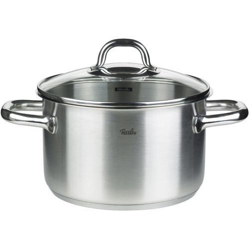  Fissler korfu / Edelstahl-Topfset, 5-teilig, Kochtopf-Set, Toepfe mit Glas-Deckel, Induktion, alle Herdarten (3 Kochtoepfe, 1 Bratentopf, 1 Stielkasserolle-deckellos)