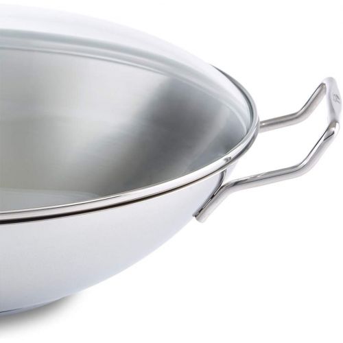  Fissler kunming / Edelstahl-Wok (Ø 36 cm) grosse Wok-Pfanne unbeschichtet,Asiapfanne mit Glas-Deckel, inkl. Gittereinsatz, alle Herdarten - auch Induktion