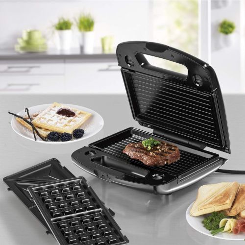  Besuchen Sie den GOURMETmaxx-Store GOURMETmaxx Multifunktionsgerat 3 in 1 (Waffeleisen belgische Waffeln, Sandwich Maker, Kontaktgrill), Herausnehmbare & antihaftbeschichtete Wechselplatten, Kontrollleuchte (850 Wat