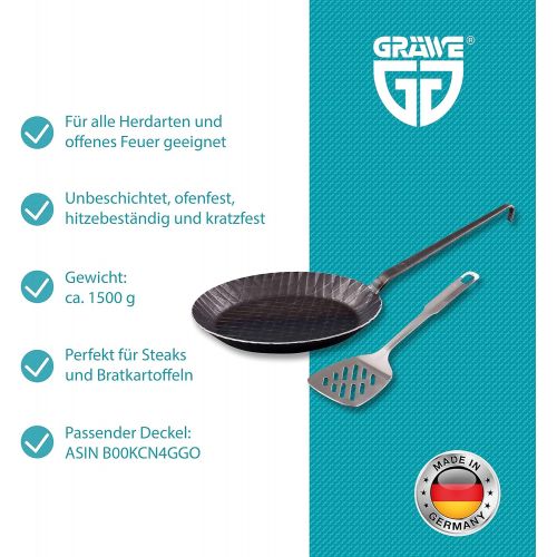  Besuchen Sie den GRAEWE-Store GRAEWE Schmiedeeiserne Bratpfanne aus Eisen, Ø 28 cm, Pfanne mit Hakenstiel, ohne Beschichtung, geriffelt, inkl. Pfannenwender