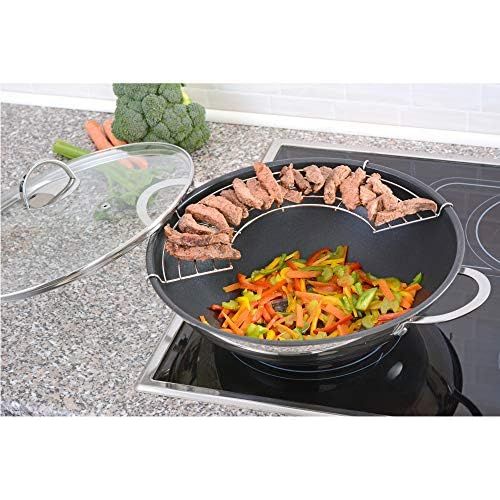  GRAEWE Wok-Set 32 cm mit Beschichtung, mit Glasdeckel und Ablagegitter