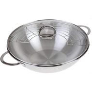 GRAEWE Edelstahl Wok 32 cm mit Glasdeckel und Ablagegitter