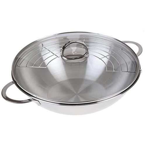  GRAEWE Edelstahl Wok 32 cm mit Glasdeckel und Ablagegitter