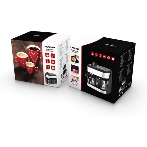  Team Kalorik 2-in-1 Kaffee- und Espressomaschine, Inklusive 2 Glaskannen (1,25 l + 0,24 l), 1800 W, Schwarz/Silber, TKG EXP 1001 C