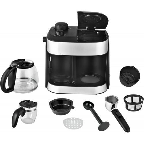  Team Kalorik 2-in-1 Kaffee- und Espressomaschine, Inklusive 2 Glaskannen (1,25 l + 0,24 l), 1800 W, Schwarz/Silber, TKG EXP 1001 C