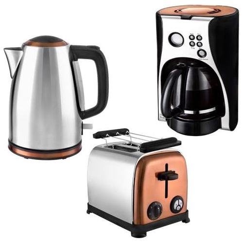  Kalorik Fruehstuecksset JK 1050 + TO 1050 + CM 1050 Wasserkocher, Toaster und Kaffeemaschine Edelstahl Copper Kupfer