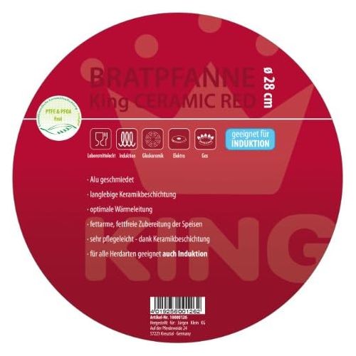  Besuchen Sie den King-Store King P1262R Bratpfanne Alu geschmiedet hoch 28 cm, Keramikbeschichtung, rot