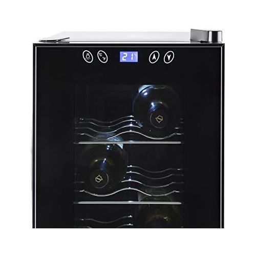  Besuchen Sie den Klarstein-Store Klarstein Weinkuehlschrank Vinamora Gastro Line (35 Liter, 12 Flaschen, LED-Beleuchtung, Energieklasse B, Temperatur: 11-18 ° C, 70 Watt, 5 Edelstahlboeden, LCD-Bildschirm, Touch Pan