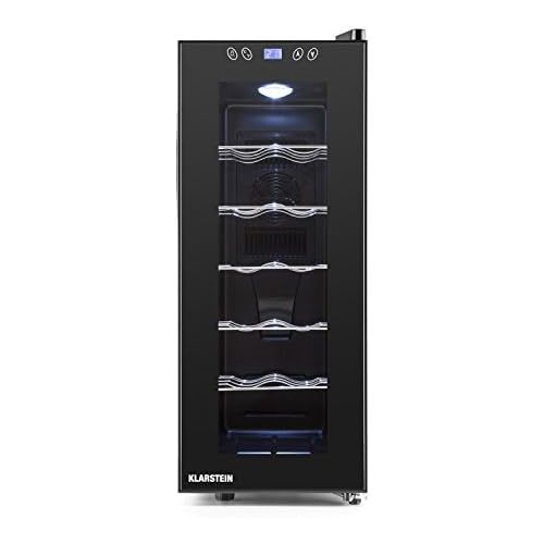  Besuchen Sie den Klarstein-Store Klarstein Weinkuehlschrank Vinamora Gastro Line (35 Liter, 12 Flaschen, LED-Beleuchtung, Energieklasse B, Temperatur: 11-18 ° C, 70 Watt, 5 Edelstahlboeden, LCD-Bildschirm, Touch Pan