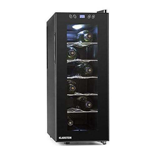  Besuchen Sie den Klarstein-Store Klarstein Weinkuehlschrank Vinamora Gastro Line (35 Liter, 12 Flaschen, LED-Beleuchtung, Energieklasse B, Temperatur: 11-18 ° C, 70 Watt, 5 Edelstahlboeden, LCD-Bildschirm, Touch Pan