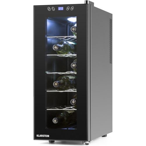  Besuchen Sie den Klarstein-Store Klarstein Weinkuehlschrank Vinamora Gastro Line (35 Liter, 12 Flaschen, LED-Beleuchtung, Energieklasse B, Temperatur: 11-18 ° C, 70 Watt, 5 Edelstahlboeden, LCD-Bildschirm, Touch Pan