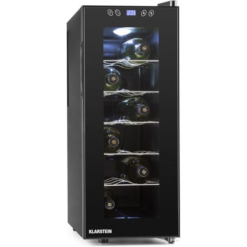  Besuchen Sie den Klarstein-Store Klarstein Weinkuehlschrank Vinamora Gastro Line (35 Liter, 12 Flaschen, LED-Beleuchtung, Energieklasse B, Temperatur: 11-18 ° C, 70 Watt, 5 Edelstahlboeden, LCD-Bildschirm, Touch Pan