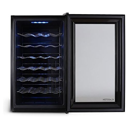  Besuchen Sie den Klarstein-Store Klarstein MKS-2 - Weinkuehlschrank, Getrankekuehlschrank, 28 Flaschen, 6 Regaleinschuebe, 70 Liter, Touchpad, 8-18° C Temperaturbereich, LED, Panorama-Tuer, leise, Nennleistung 65W, sc