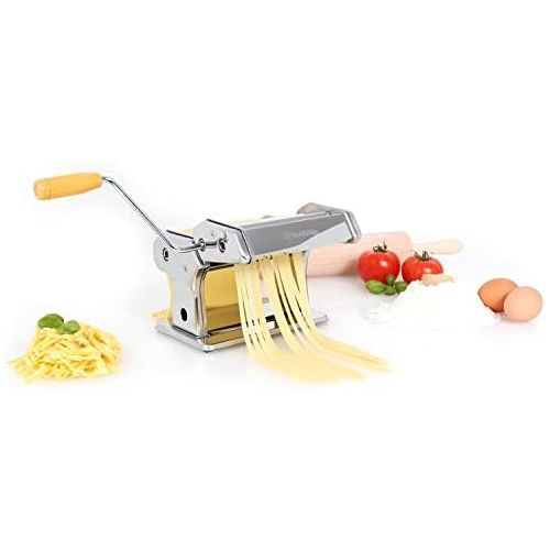  Besuchen Sie den Klarstein-Store Klarstein Siena - Pasta Maker, Nudelmaschine, Pastamaschine, verchromter Edelstahl, Teigbreite 150 mm, Knetwalze verstellbar, Schneidwerkzeug, inkl. Teigschneider und Tischklemme,