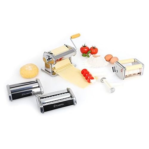  Besuchen Sie den Klarstein-Store Klarstein Siena - Pasta Maker, Nudelmaschine, Pastamaschine, verchromter Edelstahl, Teigbreite 150 mm, Knetwalze verstellbar, Schneidwerkzeug, inkl. Teigschneider und Tischklemme,