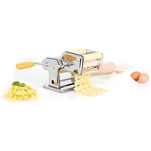  Besuchen Sie den Klarstein-Store Klarstein Siena - Pasta Maker, Nudelmaschine, Pastamaschine, verchromter Edelstahl, Teigbreite 150 mm, Knetwalze verstellbar, Schneidwerkzeug, inkl. Teigschneider und Tischklemme,