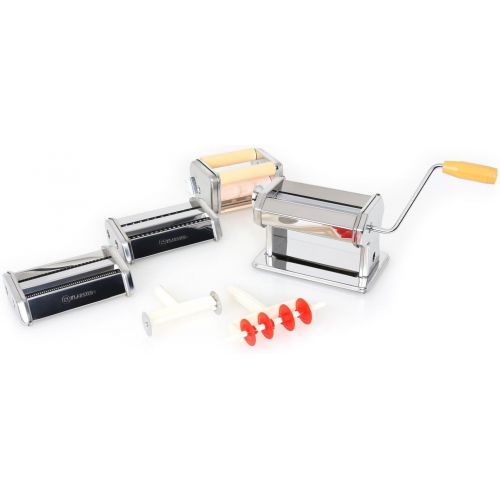  Besuchen Sie den Klarstein-Store Klarstein Siena - Pasta Maker, Nudelmaschine, Pastamaschine, verchromter Edelstahl, Teigbreite 150 mm, Knetwalze verstellbar, Schneidwerkzeug, inkl. Teigschneider und Tischklemme,