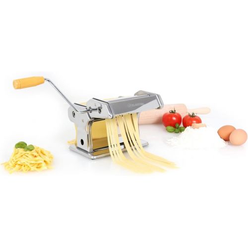  Besuchen Sie den Klarstein-Store Klarstein Siena - Pasta Maker, Nudelmaschine, Pastamaschine, verchromter Edelstahl, Teigbreite 150 mm, Knetwalze verstellbar, Schneidwerkzeug, inkl. Teigschneider und Tischklemme,