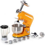 [아마존베스트]Klarstein Lucia Orangina - Universal Kuechenmaschine, Ruehrmaschine, 1200 W, 5 Liter, planetarisches Ruehrsystem, Fleischwolf, Mixbecher, 6-stufige Geschwindigkeit, Edelstahlschuessel,