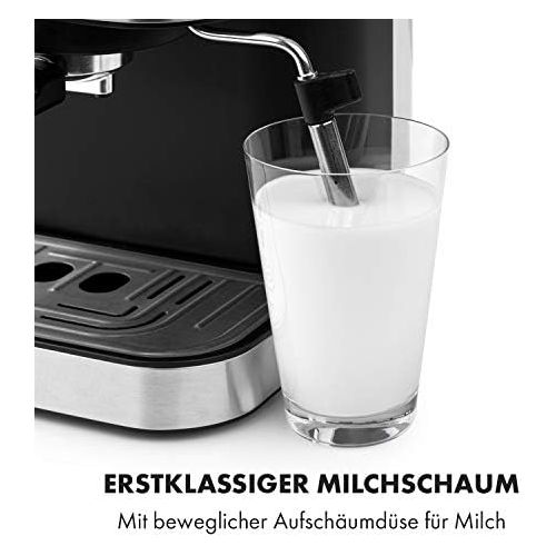  Klarstein Arabica Espressomaschine - 1050 Watt, 15 Bar, 1,5 Liter Wassertank, LED Digital-Display, abwaschbares Tropfgitter, bewegliche Aufschaumduese, abnehmbarer Wassertank, Edels