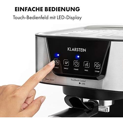  Klarstein Arabica Espressomaschine - 1050 Watt, 15 Bar, 1,5 Liter Wassertank, LED Digital-Display, abwaschbares Tropfgitter, bewegliche Aufschaumduese, abnehmbarer Wassertank, Edels