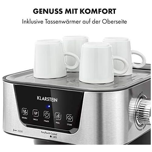  Klarstein Arabica Espressomaschine - 1050 Watt, 15 Bar, 1,5 Liter Wassertank, LED Digital-Display, abwaschbares Tropfgitter, bewegliche Aufschaumduese, abnehmbarer Wassertank, Edels