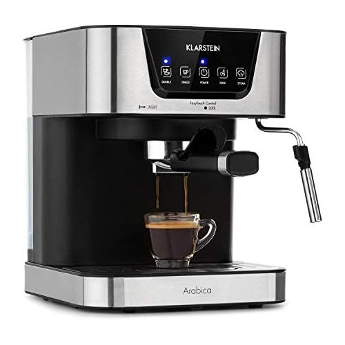  Klarstein Arabica Espressomaschine - 1050 Watt, 15 Bar, 1,5 Liter Wassertank, LED Digital-Display, abwaschbares Tropfgitter, bewegliche Aufschaumduese, abnehmbarer Wassertank, Edels