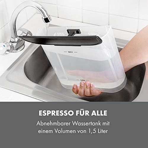  Klarstein Arabica Espressomaschine - 1050 Watt, 15 Bar, 1,5 Liter Wassertank, LED Digital-Display, abwaschbares Tropfgitter, bewegliche Aufschaumduese, abnehmbarer Wassertank, Edels