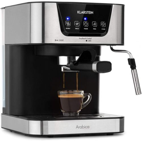  Klarstein Arabica Espressomaschine - 1050 Watt, 15 Bar, 1,5 Liter Wassertank, LED Digital-Display, abwaschbares Tropfgitter, bewegliche Aufschaumduese, abnehmbarer Wassertank, Edels